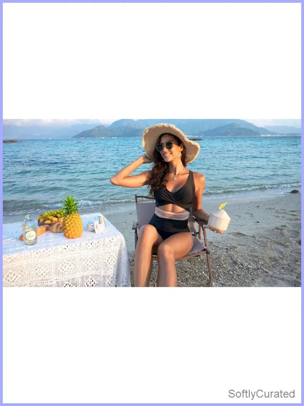 Tummy Control One Piece Swimsuit V Neck High Waisted Cutout Swimwear